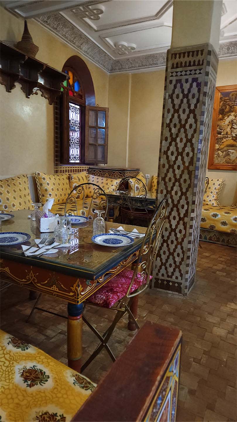 Authentic Moroccan interior design on the first floor of Benyamna Restaurant