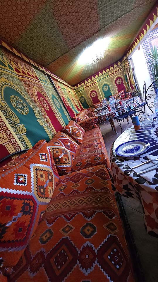 Dining area on the rooftop of Benyamna Restaurant Fes