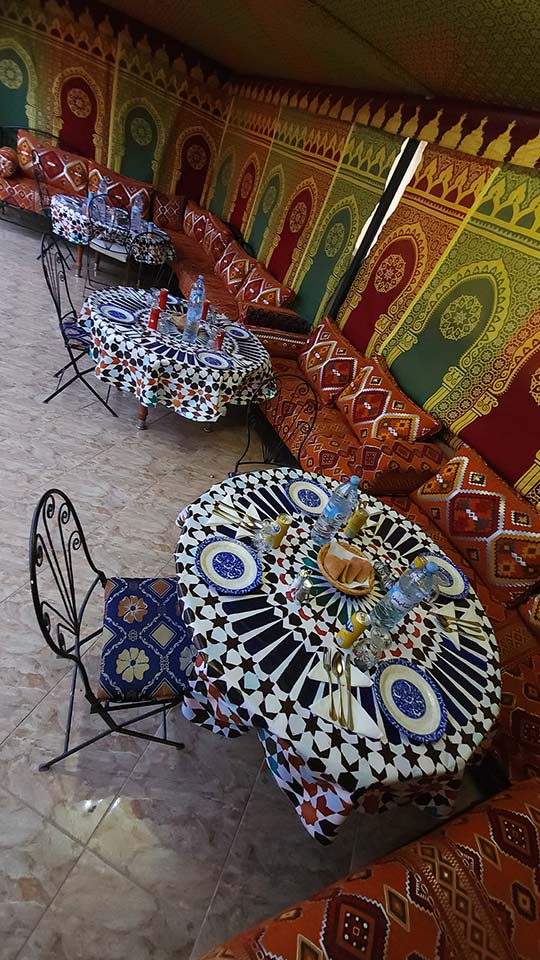 Dining area on the rooftop of Benyamna Restaurant Fes