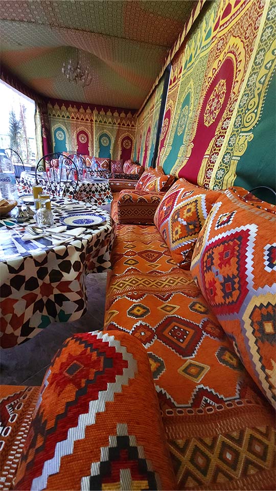 Dining area on the rooftop of Benyamna Restaurant Fes