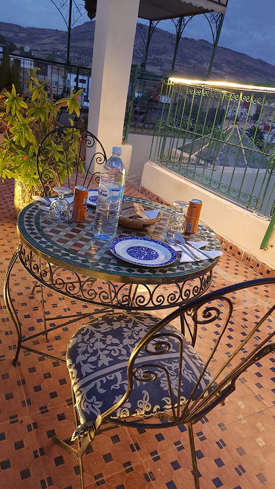 Night rooftop lights at Benyamna Restaurant Fes