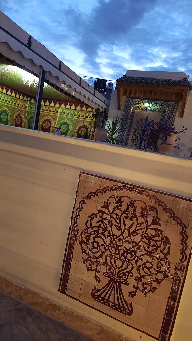 Rooftop terrace view of Benyamna Restaurant in Fes – interior photos